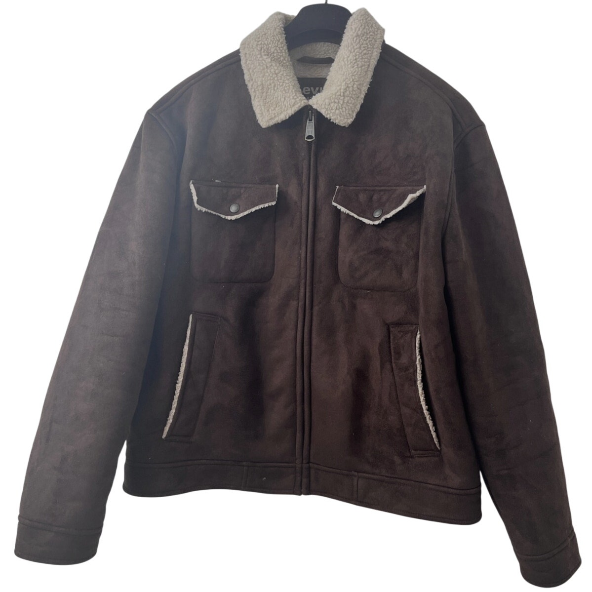 Levi's Brown Suede Zip Front Snap Pockets Faux Leather/Fur Jacket - Size L